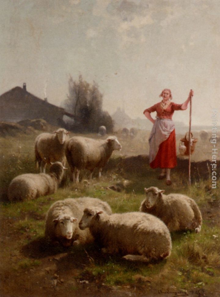 Cornelis van Leemputten A Shepherdess And Her Flock